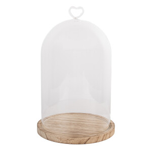 Platou decorativ lemn cupola sticla Ø 17x27 cm