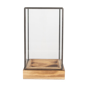 Platou decorativ lemn cupola sticla 14x14x24 cm