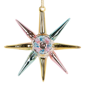 Ornament brad Craciun sticla multicolora 11x3x11 cm