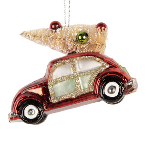 Ornament brad Craciun Masinuta sticla multicora 8x4x6 cm
