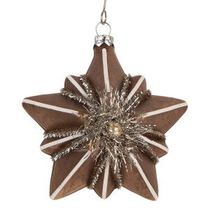 Ornament brad Craciun Steluta sticla aurie alba 10x8x9 cm