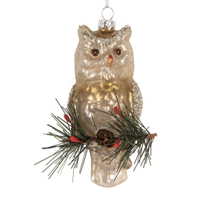 Ornament brad Craciun Bufnita sticla multicolora 6x5x13 cm
