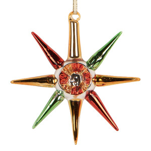 Ornament brad Craciun Steluta sticla multicolora 11x3x11 cm