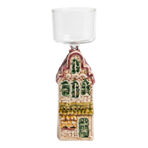 Suport lumanare CraciunCasuta sticla ceramica multicolora  5x5x12 cm