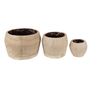 Set 3 ghivece flori lemn maro 24x15 cm, 18x13 cm, 12x10 cm