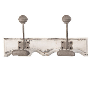 Cuier perete lemn alb vintage metal taupe 23x6x10 cm