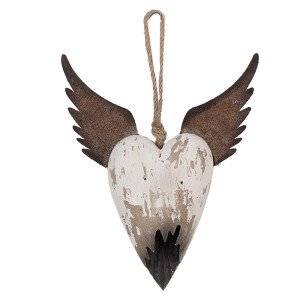 Decoratiune Inimioara lemn metal alb maro 17x3x20 cm