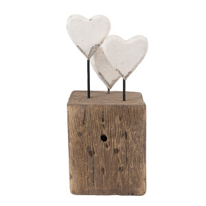 Decoratiune Inimioare lemn alb maro 7x6x15 cm
