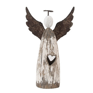 Figurina Inger lemn metal alb maro vintage 7x3x12 cm