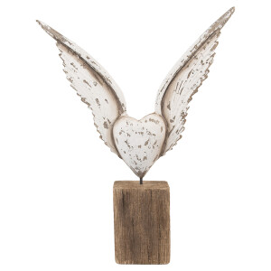 Decoratiune Aripi Inger lemn maro alb 26x5x33 cm