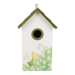 Casuta Pasari lemn alb verde galben decor Lacramioare 15x10x22 cm
