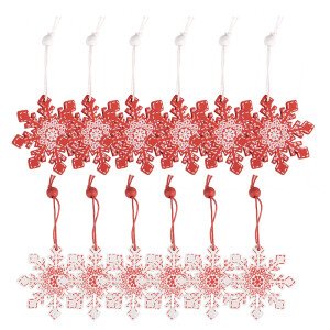 Set 12 ornamente brad Fulgi ne Nea lemn alb rosu 13x13x1 cm (12)