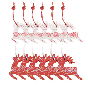 Set 12 ornamente brad Reni lemn alb rosu 13x13x1 cm (12)