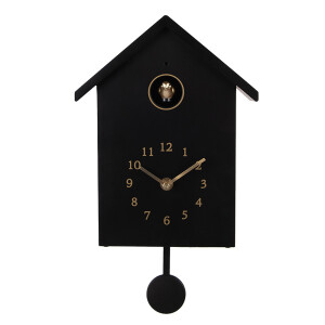 Ceas perete cu pendul si cuc negru auriu  20x10x26 cm