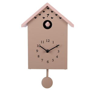 Ceas perete cu pendul si cuc roz negru 20x10x26 cm