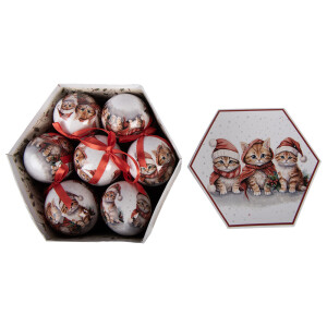 Set 14 globuri brad Craciun in cutie cadou Pisicute (14) 8x8x8 cm