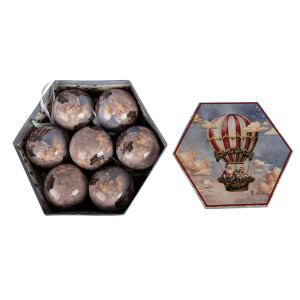 Set 14 globuri brad Craciun in cutie cadou Balon Zburator (14) 8x8x8 cm