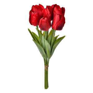 Buchet Lalele artificiale verzi rosii 10x10x32 cm