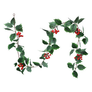 Set 2 ghirlande Ilex artificial verde rosu 170 cm