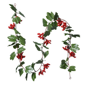 Set 2 ghirlande Ilex artificial verde rosu 180 cm