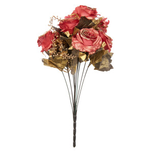 Buchet Trandafiri artificiali rosii aurii 18x15x50 cm