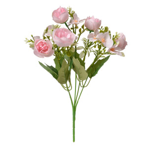Buchet flori artificiale roz verzi 20x10x34 cm