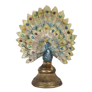 Figurina Paun polirasina multicolora 22x12x30 cm