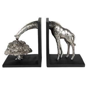 Set 2 suporturi carti polirasina argintie neagra Girafa 30x10x18 cm