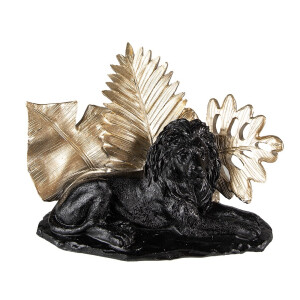 Figurina Leu polirasina neagra aurie 23x13x16 cm