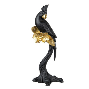Figurina Papagal polirasina neagra aurie 9x8x22 cm