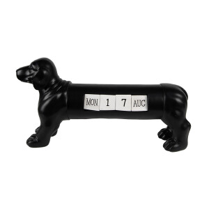 Figurina Catelus si calendar polirasina neagra 31x8x15 cm