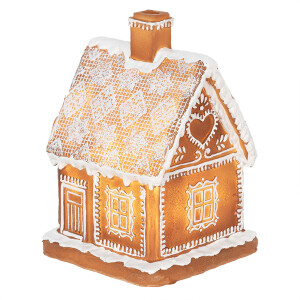 Casuta Turta Dulce polirasina maro alba cu led 13x13x18 cm
