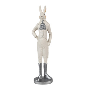 Figurina Iepuras Paste Boy polirasina alba argintie 11x8x40 cm