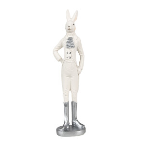 Figurina Iepuras Paste Boy polirasina alba argintie 8x7x28 cm