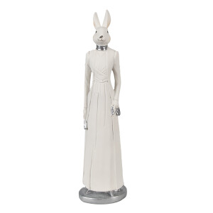 Figurina Iepuras Paste Girl polirasina alba argintie 8x7x28 cm