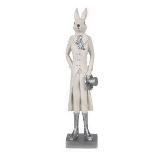 Figurina Iepuras Paste Boy polirasina alba argintie 9x7x34 cm