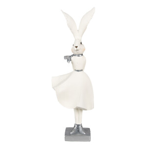 Figurina Iepuras Paste Girl polirasina alba argintie 13x11x37 cm