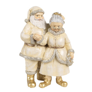 Figurina Craciunita si Mos Craciun polirasina bej auriu 11x8x16 cm