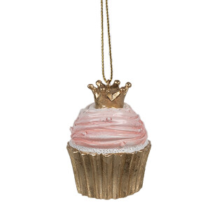 Set 2 ornamente brad Craciun Briose polirasina roz aurie 4x6 cm