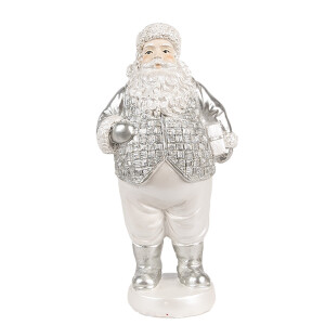 Figurina Mos Craciun polirasina alba argintie 8x6x16 cm