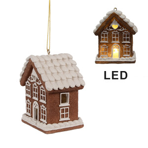 Casuta Turta Dulce polirasina maro alba cu led  8x6x10 cm