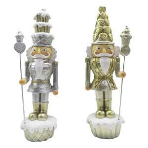Set 2 figurine Spargatorul de Nuci polirasina aurie argintie 8x6x23 cm