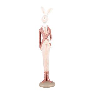 Figurina Iepuras Paste polirasina alba roz 4x4x22 cm