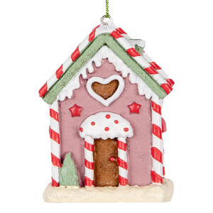 Set 2 ornamente brad Craciun Casuta Turta Dulce polirasina 6x4x8 cm