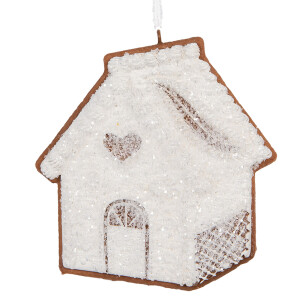 Set 2 ornamente brad Craciun Casuta Turta Dulce alba maro 9x1x10 cm