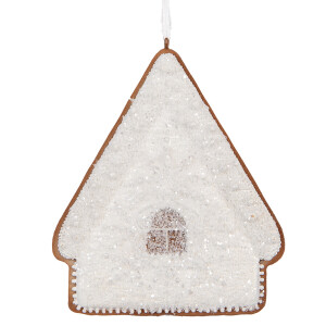 Set 2 ornamente brad Craciun Casuta Turta Dulce maro alba  9x1x10 cm