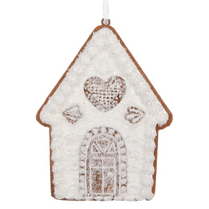 Set 2 ornamente brad Craciun Casuta Turta Dulce maro alba 8x1x10 cm