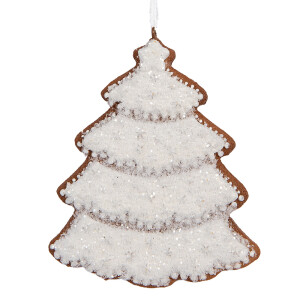 Set 2 ornamente Bradut Craciun polirasina maro alba 9x1x10 cm