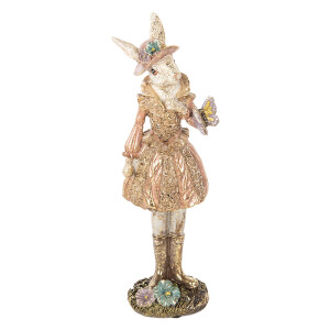 Figurina Iepuras Paste polirasina bej aurie 9x8x26 cm