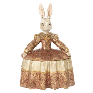 Figurina Iepuras Paste polirasina bej aurie 18x12x25 cm